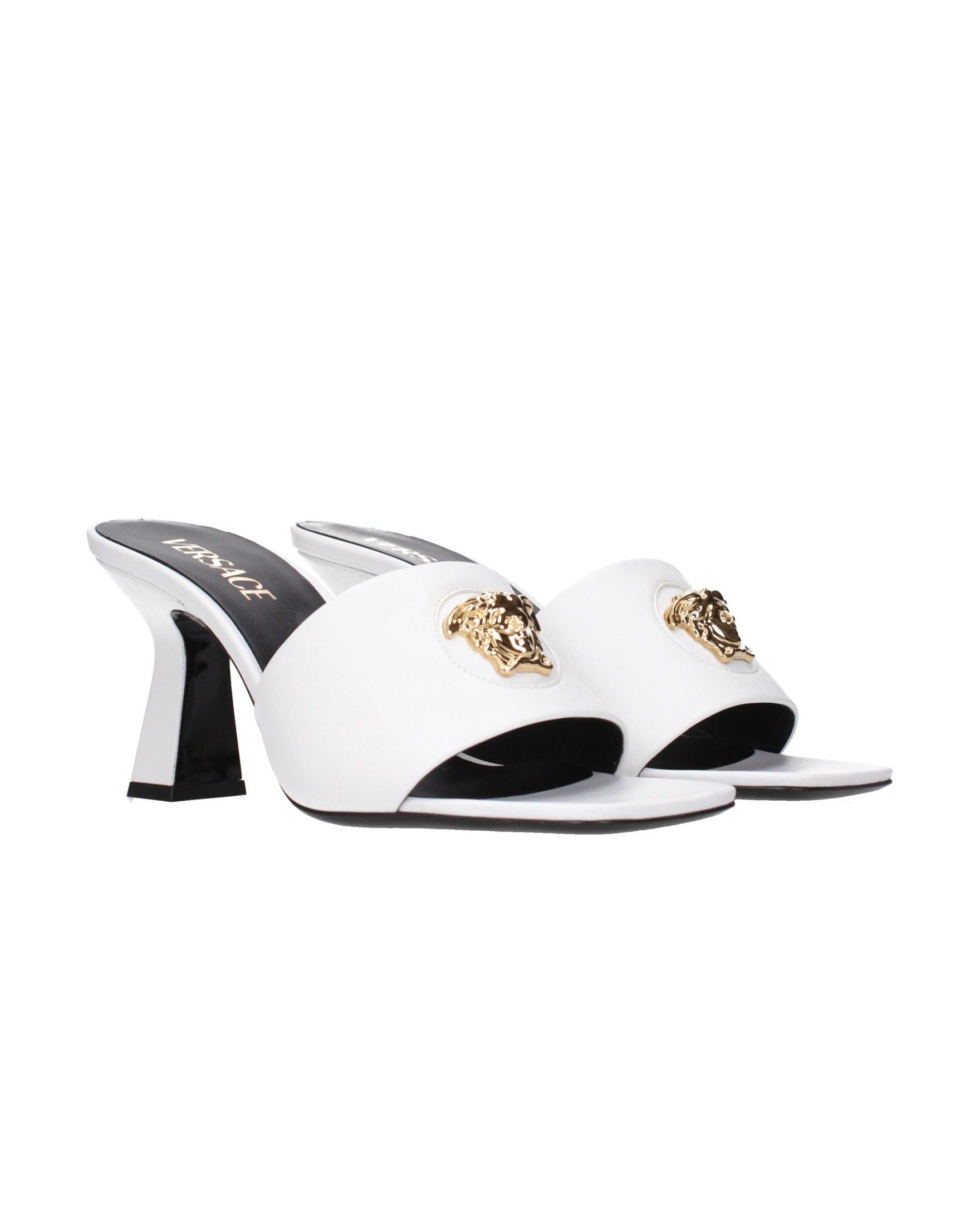 Versace White Leather Stiletto Heels Sandals Glam Steals