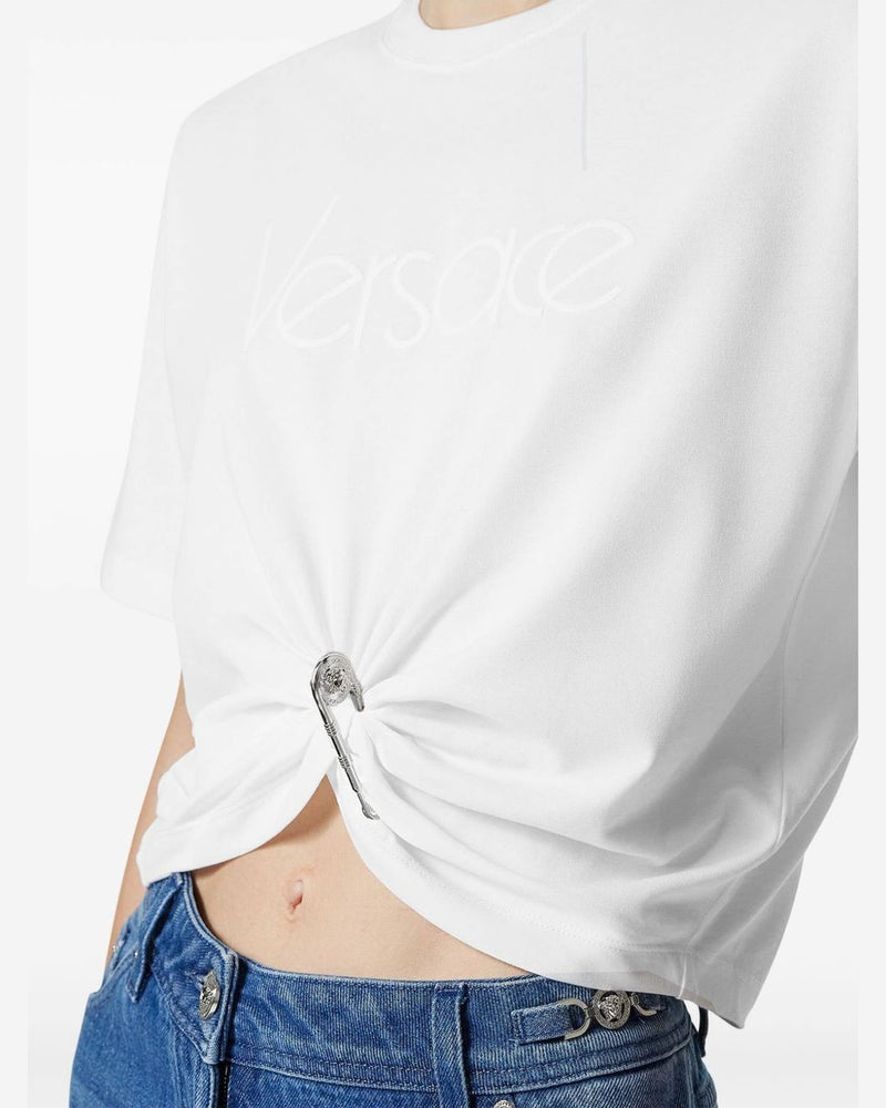 Versace White Logo Embroidered T-shirt Glam Steals