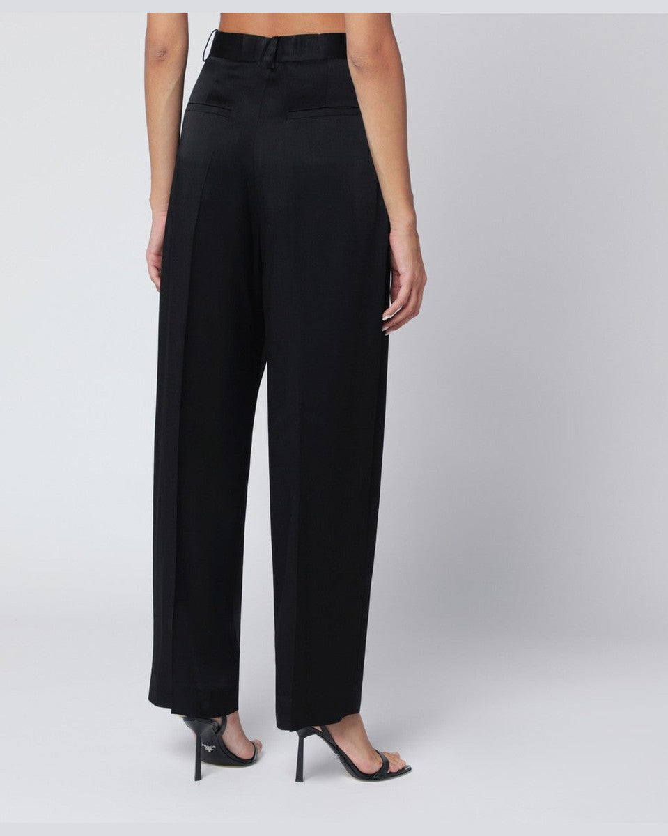 Victoria Beckham Black Satin Pleated Trouser in Crêpe Glam Steals