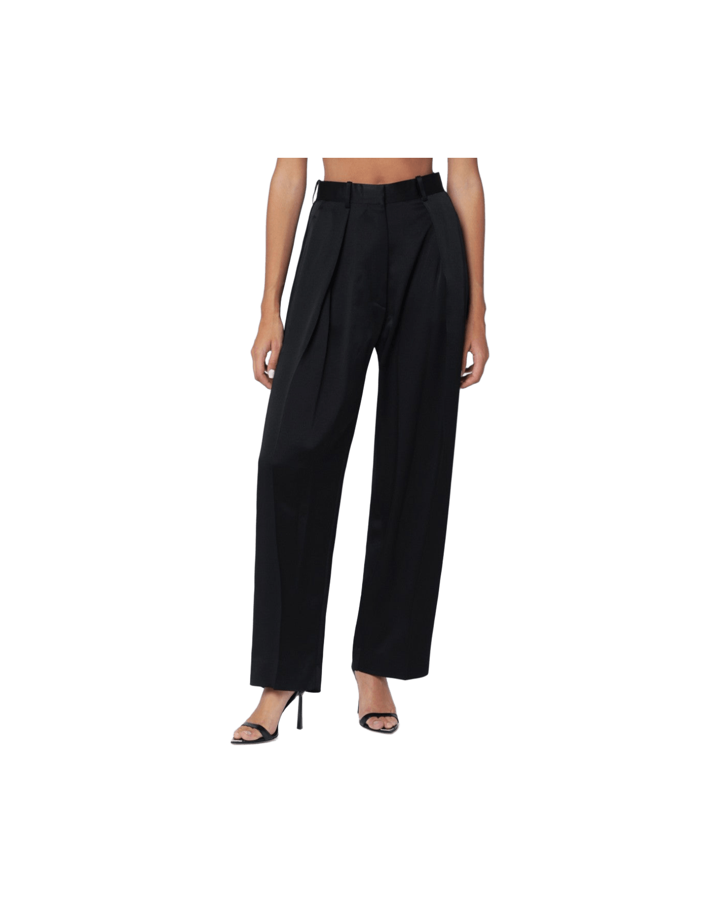 Victoria Beckham Black Satin Pleated Trouser in Crêpe Glam Steals