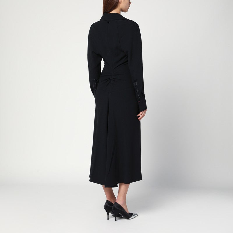 Victoria Beckham Black Satin Shirt Dress Midi Glam Steals