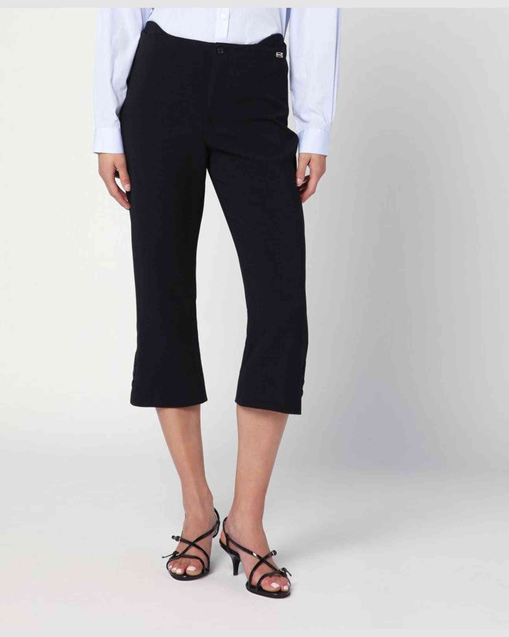 Victoria Beckham Black Wool Cropped Trouser in Blend Glam Steals
