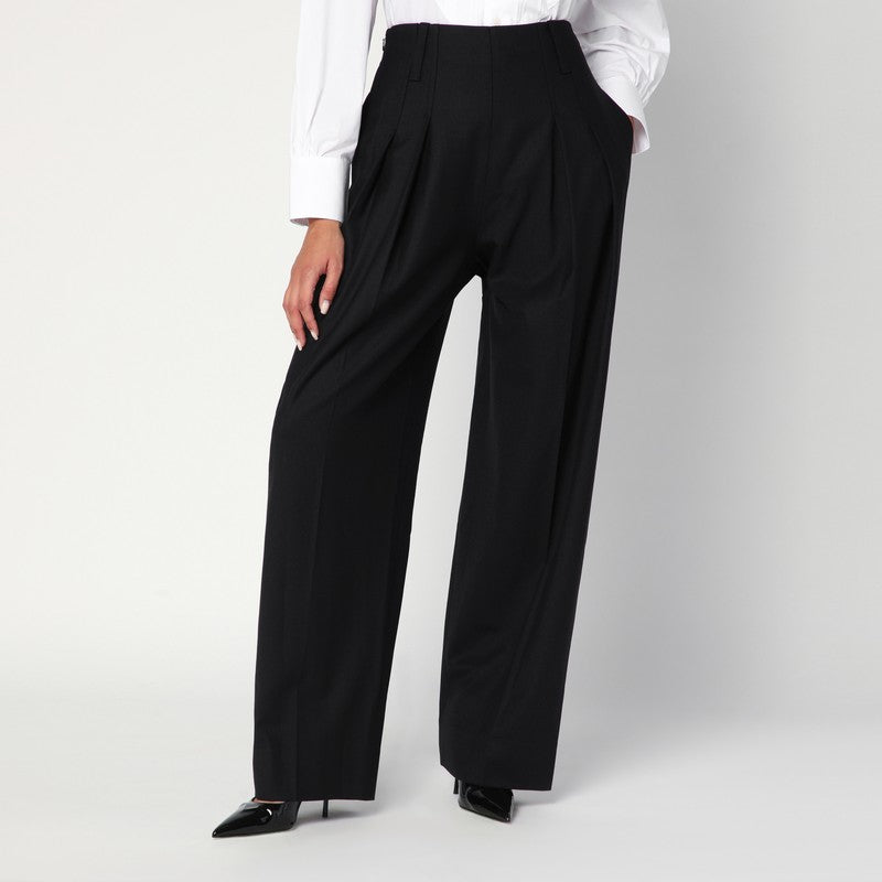 Victoria Beckham Black Wool Wide Trouser in Blend Glam Steals