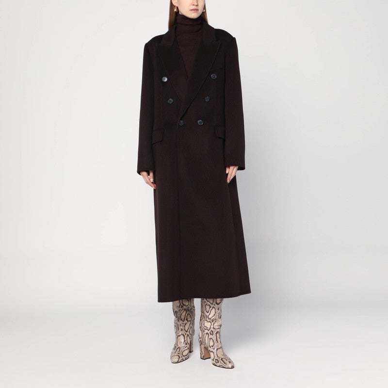 Victoria Beckham Brown Wool Double Breasted Coat in and Cashmere Glam Steals