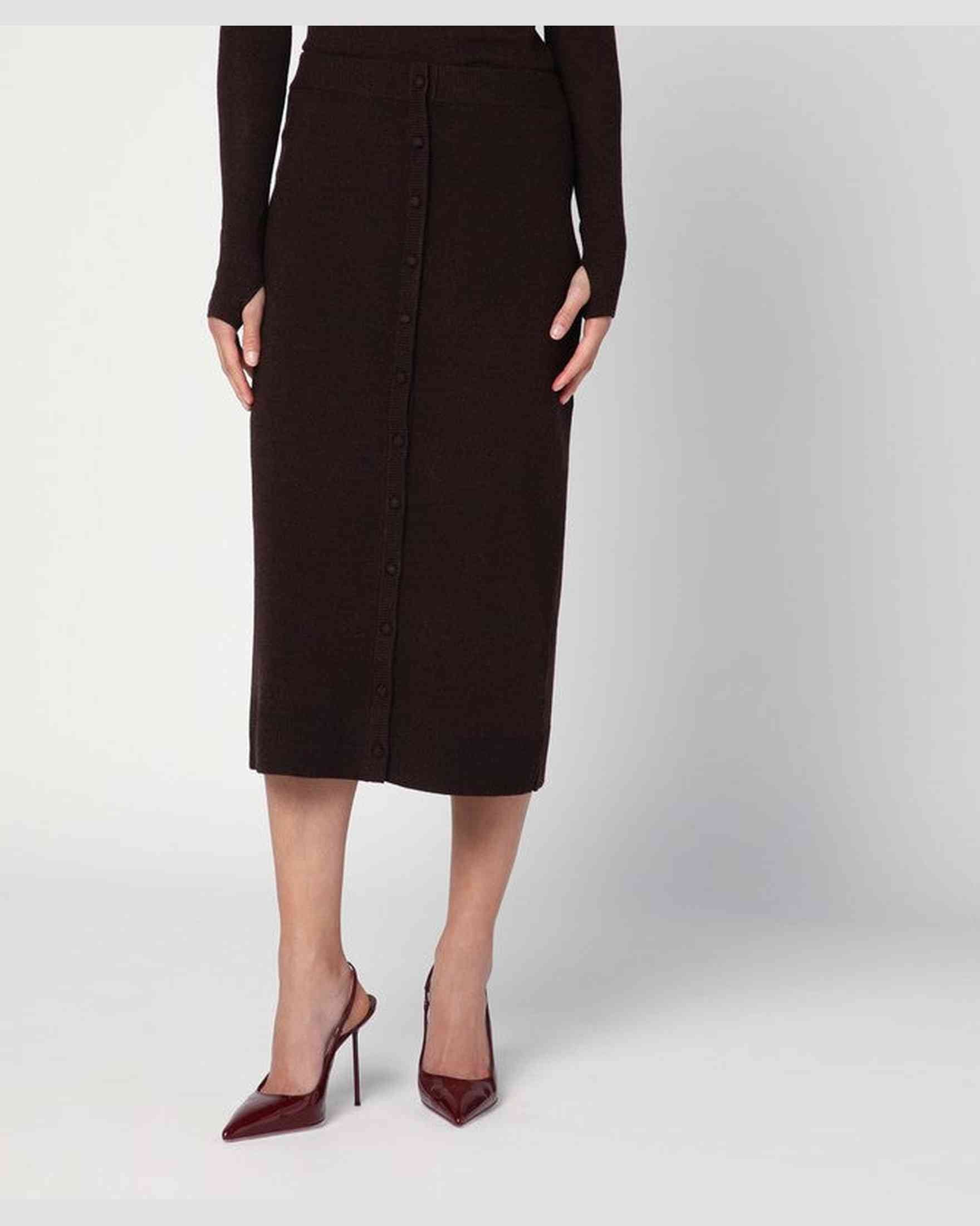 Victoria Beckham Brown Wool Midi Skirt in Blend Glam Steals