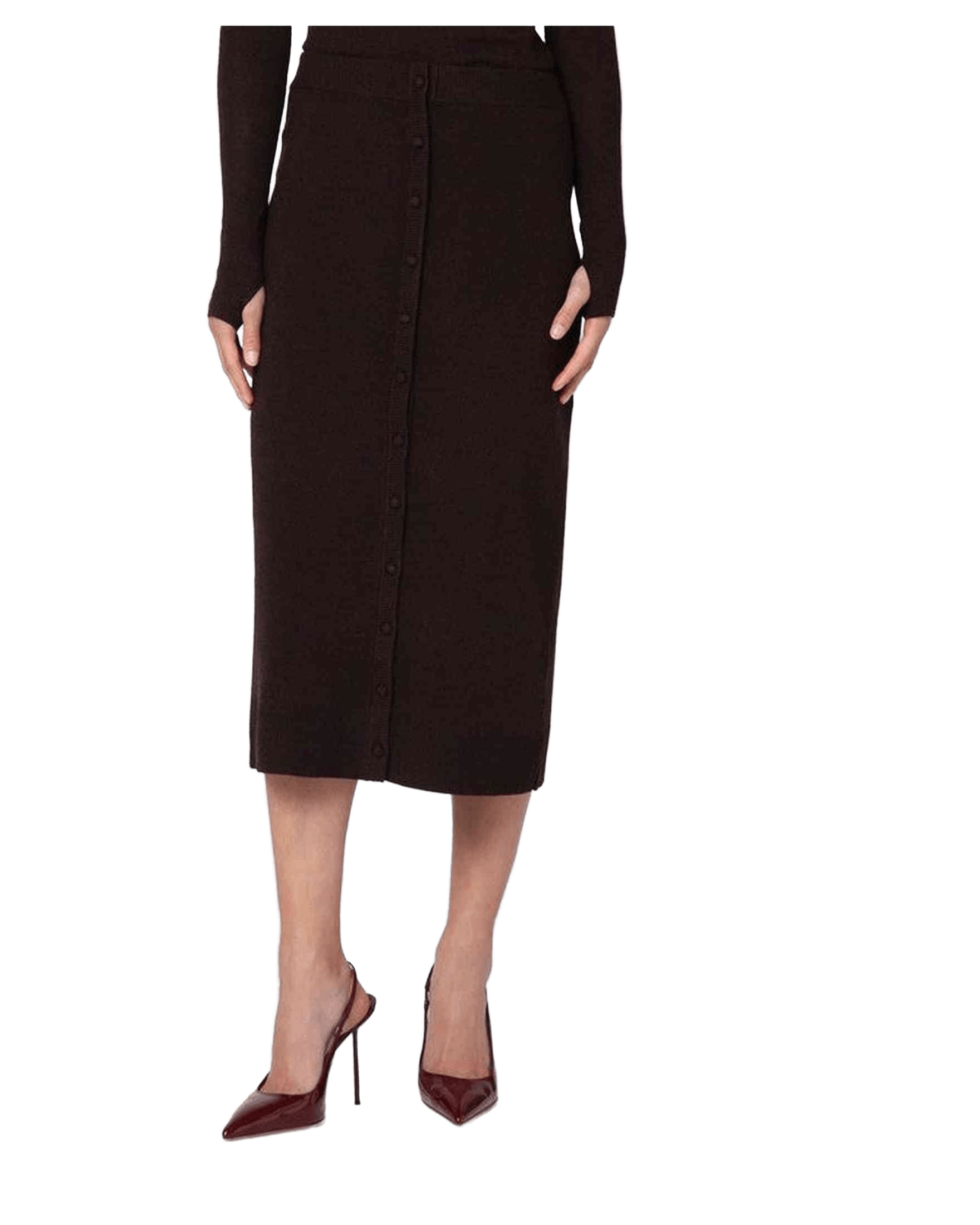 Victoria Beckham Brown Wool Midi Skirt in Blend Glam Steals