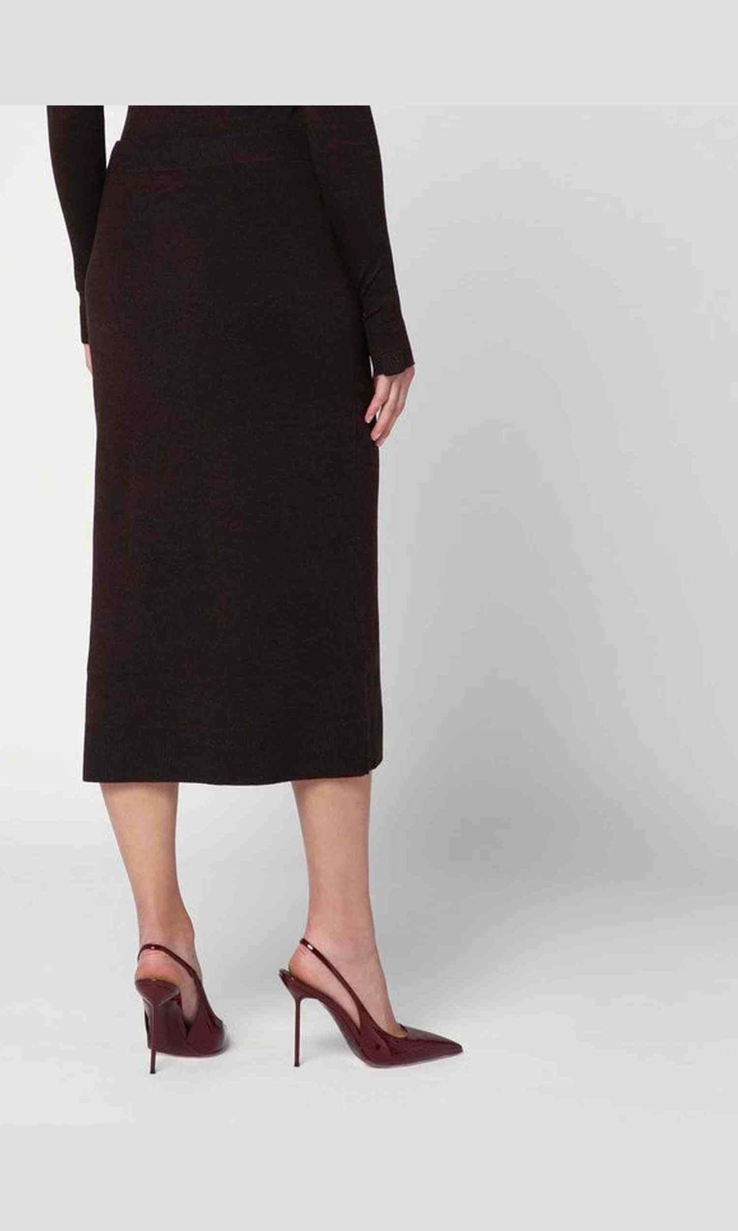 Victoria Beckham Brown Wool Midi Skirt in Blend Glam Steals