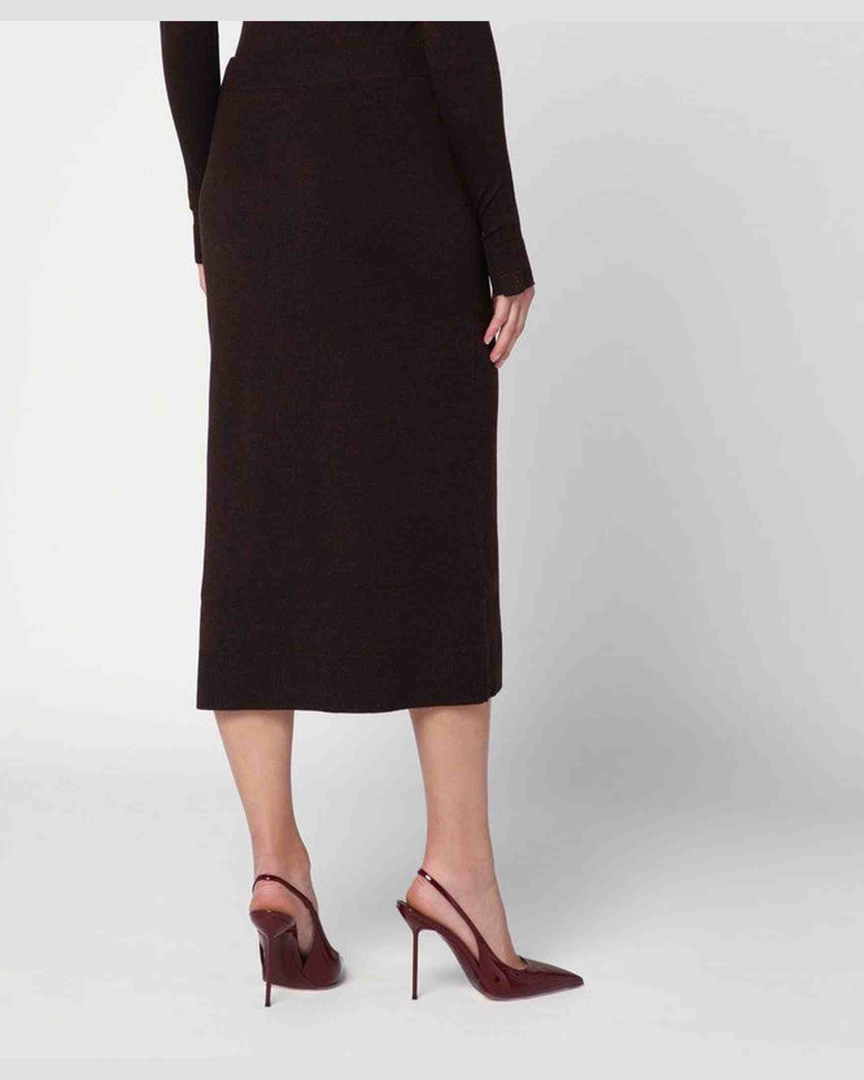 Victoria Beckham Brown Wool Midi Skirt in Blend Glam Steals
