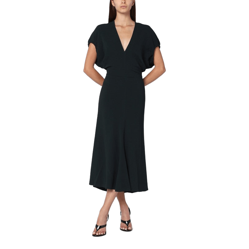 Victoria Beckham Dark Green Satin Midi Dress Glam Steals