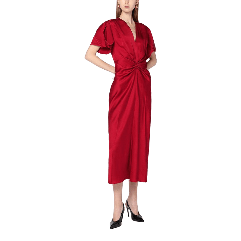 Victoria Beckham Pink Fuchsia Midi Dress with Gathered Waist Glam Steals