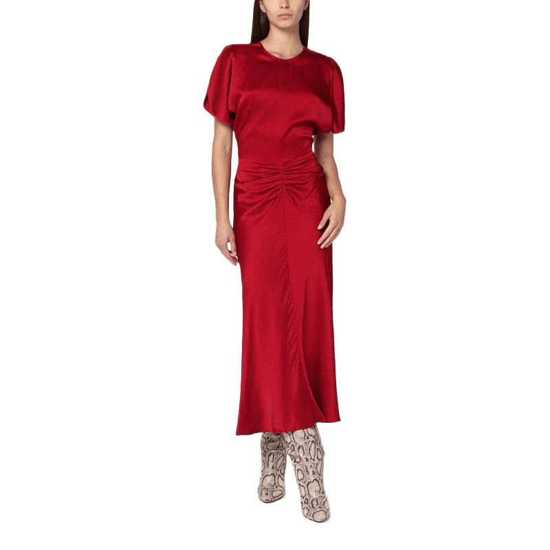 Victoria Beckham Pink Fuchsia Midi Dress with Gathered Waist Glam Steals