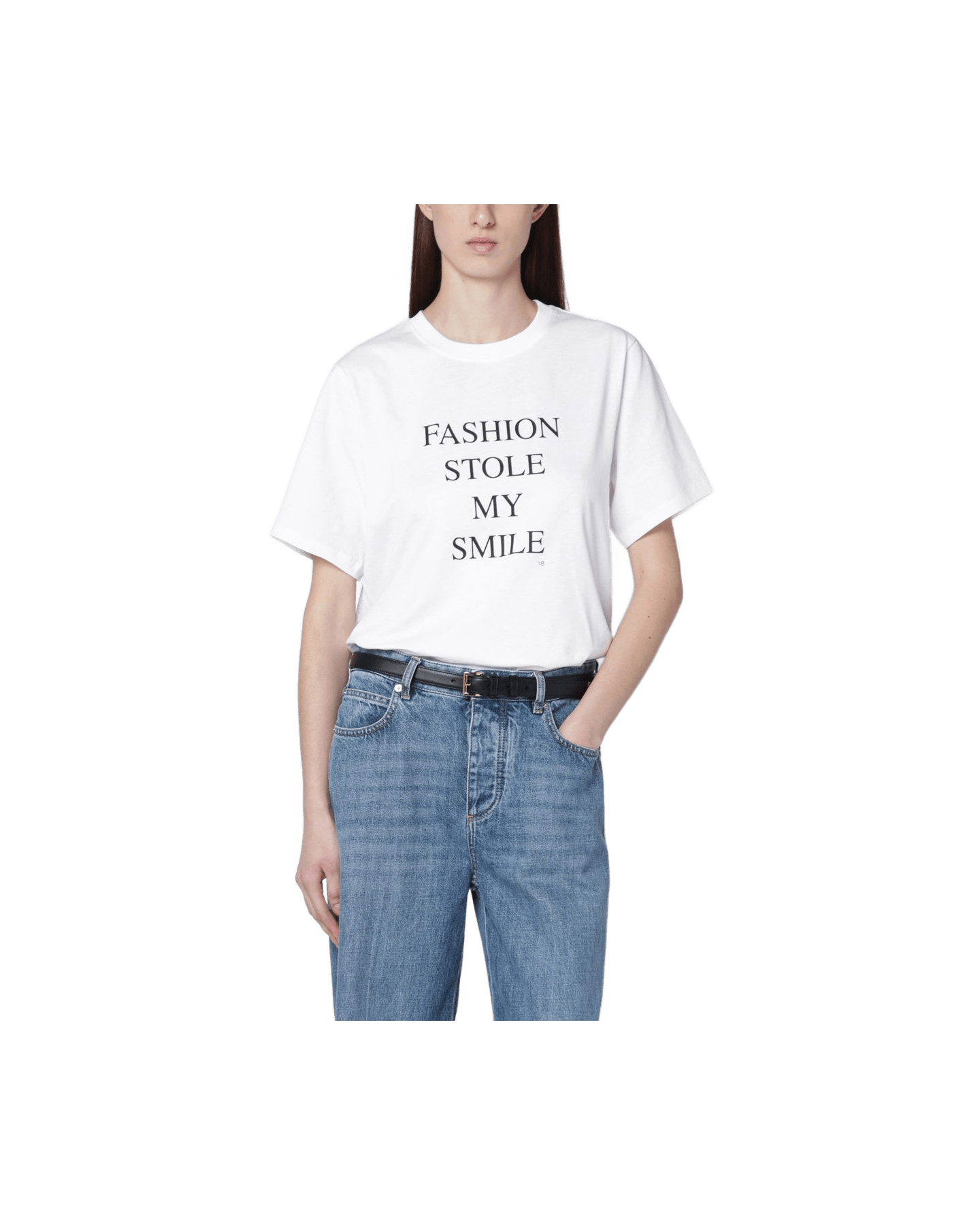 Victoria Beckham White Cotton “fashion Stole My Smile” Tshirt Glam Steals