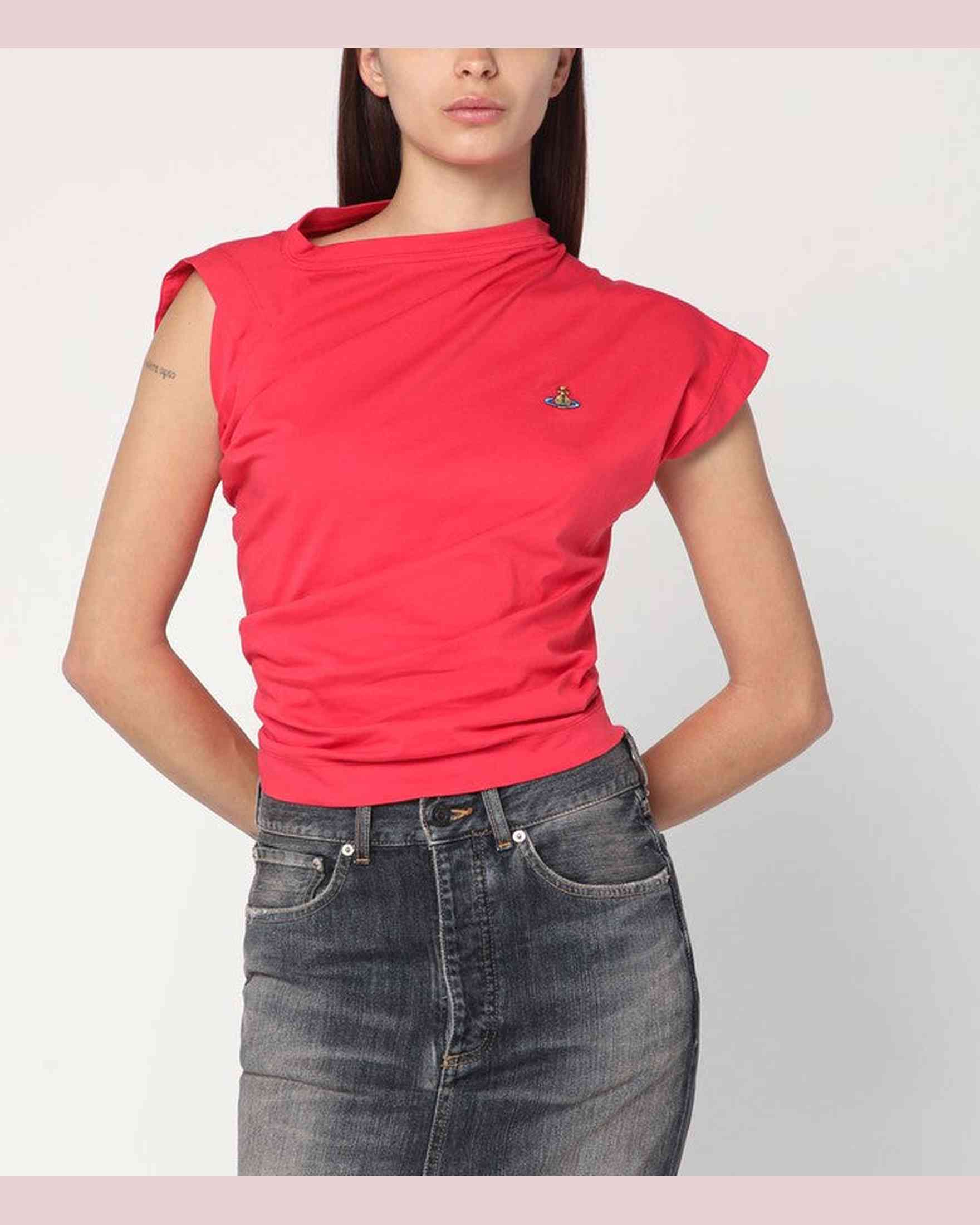 Vivienne Westwood Red Asymmetric T-Shirt With Orb Logo Glam Steals