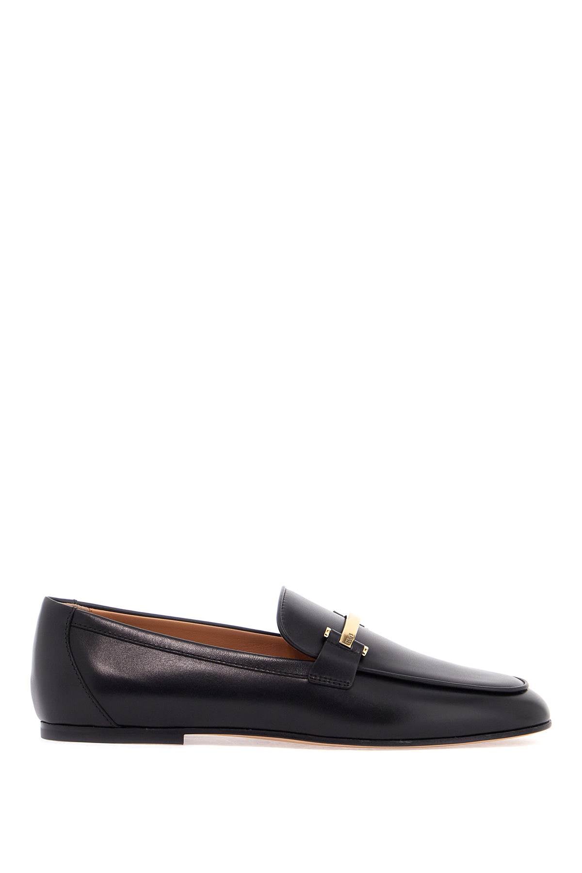 Tods Calfskin Womens Loafers With Metallic Black Band