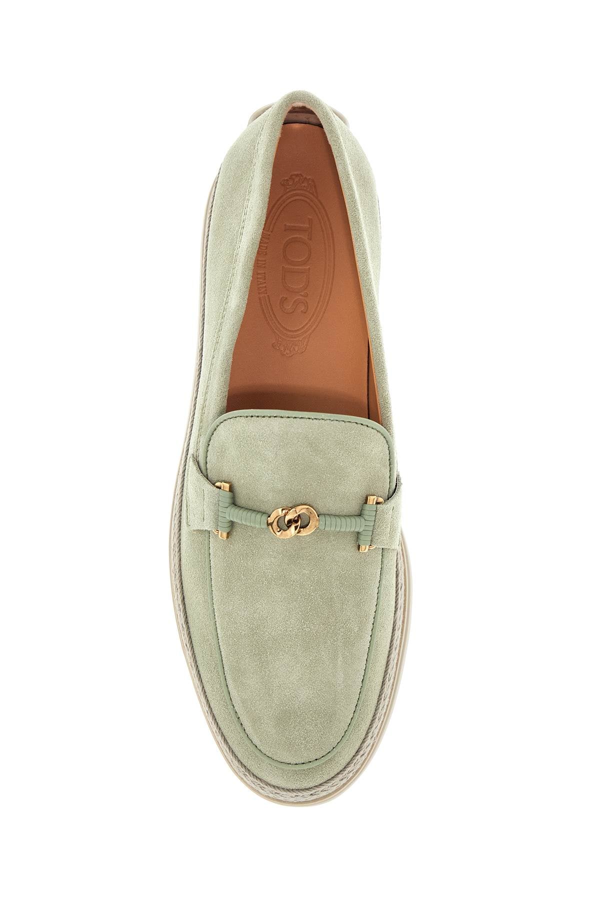 Tods Oil Calfskin Loafers With Leather Sole And Green Gold Detail