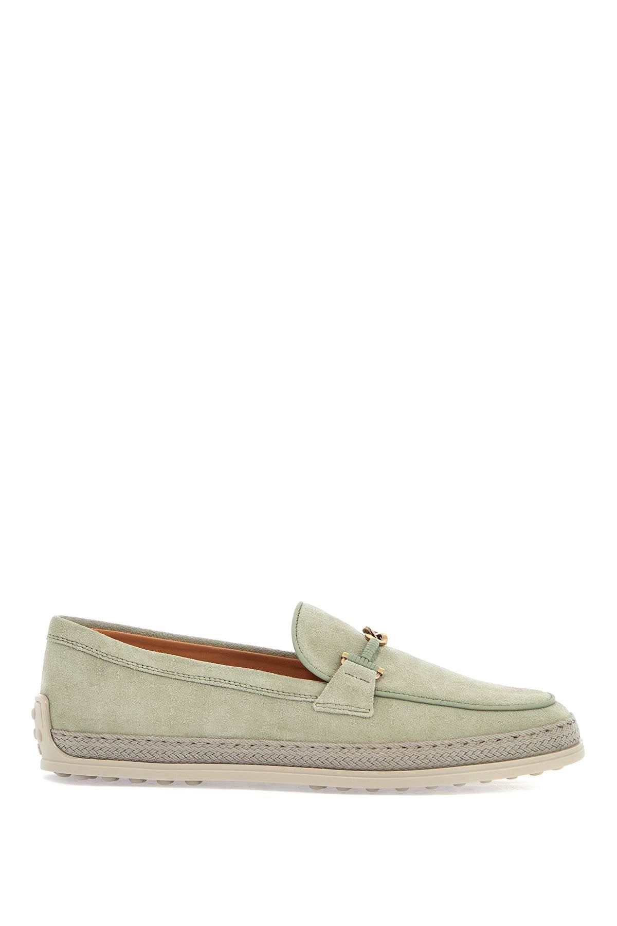 Tods Oil Calfskin Loafers With Leather Sole And Green Gold Detail
