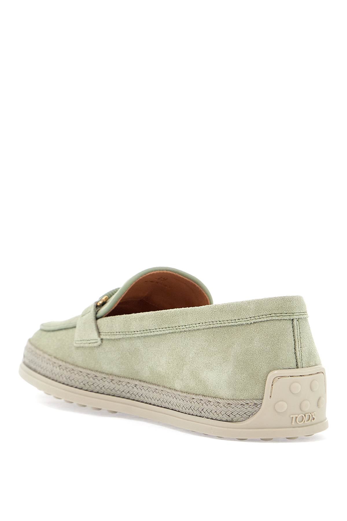 Tods Oil Calfskin Loafers With Leather Sole And Green Gold Detail