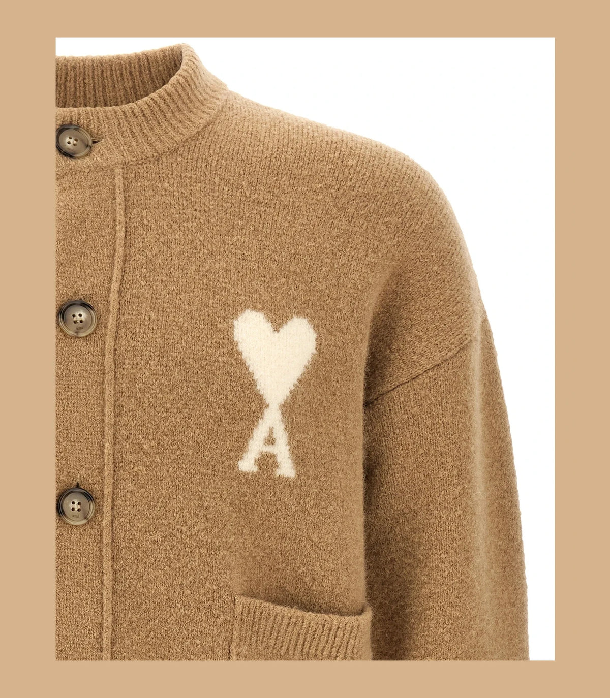Ami Paris Cardigan in beige, Alpaca — view 3