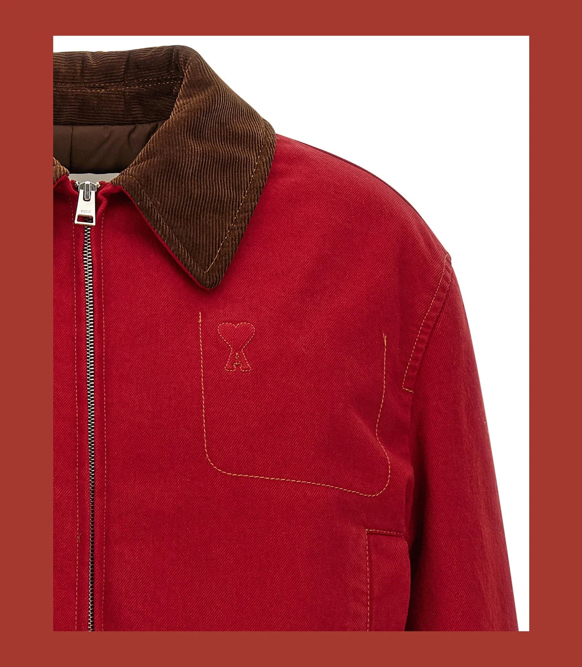 Ami Paris Trucker Jacket in red, Cotton — view 3