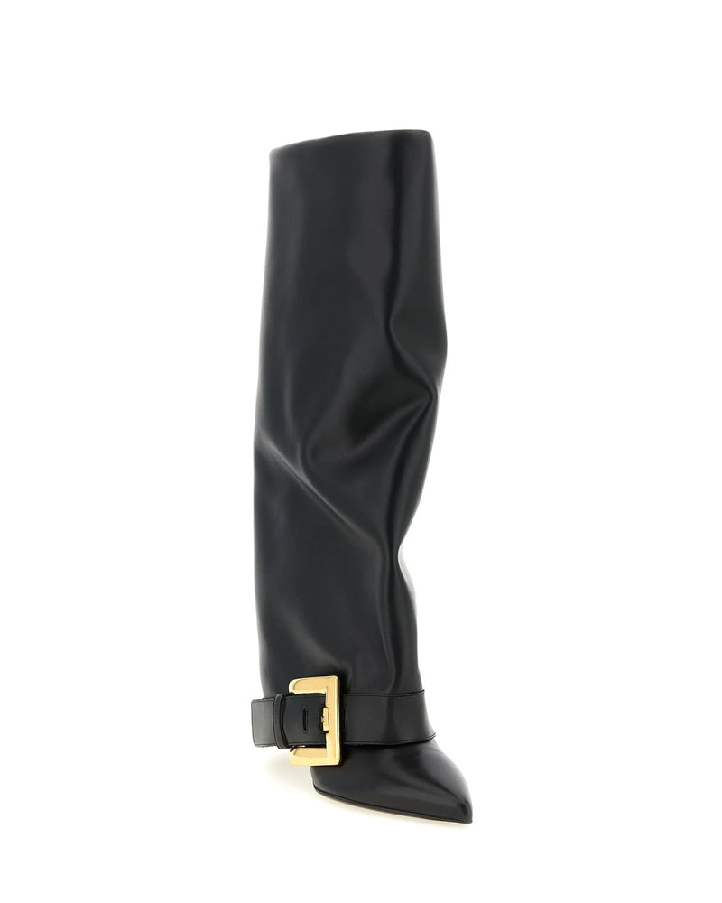Balmain Knee High Boots in black, Calfskin Leather — view 2