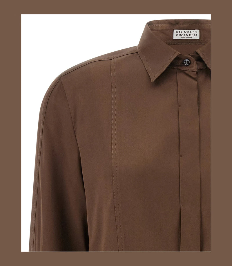 Brunello Cucinelli Dress Shirt in brown, Silk — view 3