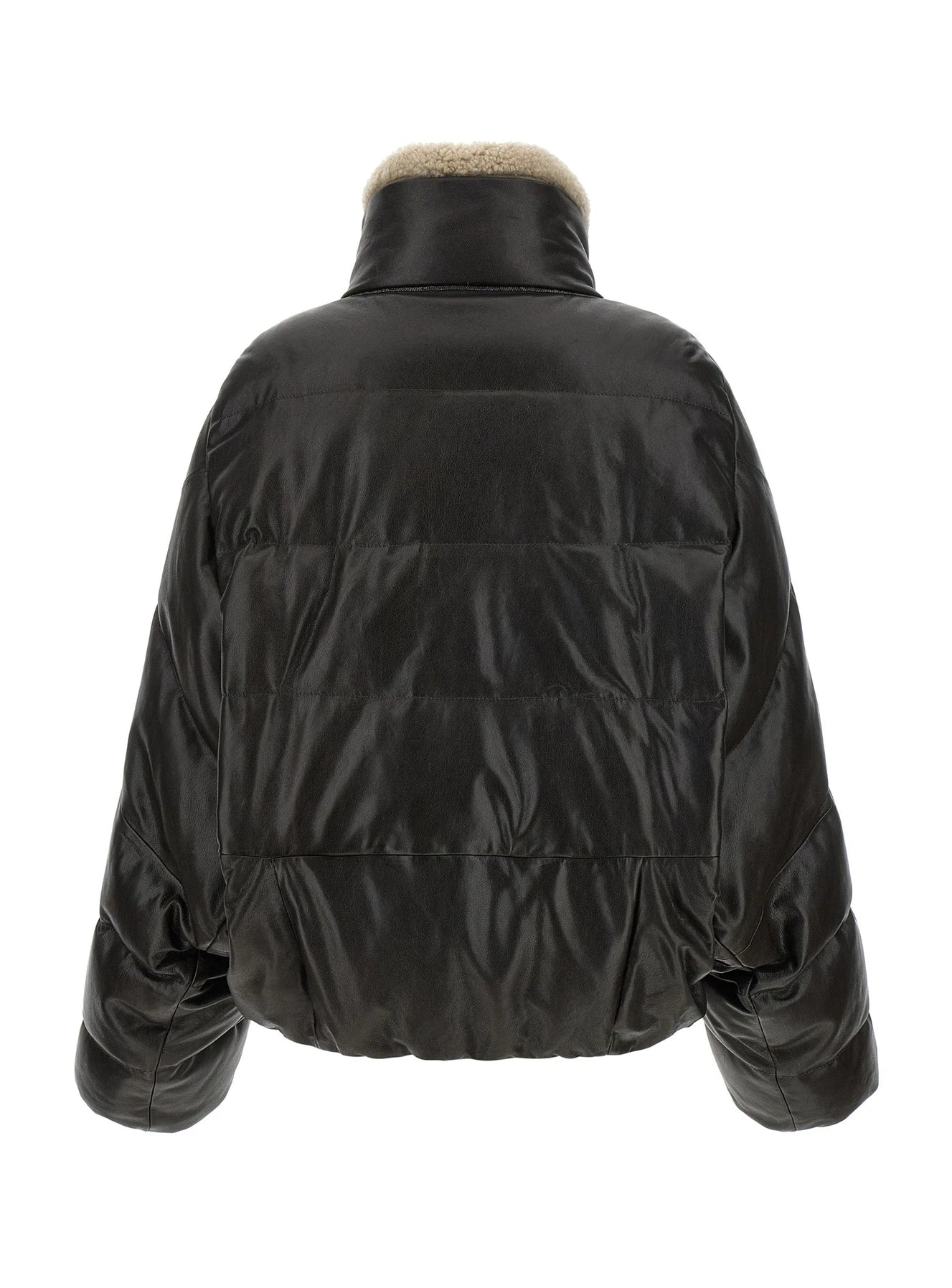 Brunello Cucinelli Puffer Jacket in brown, Lamb Leather — view 2