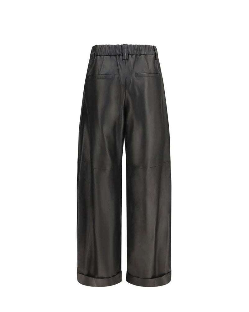 Brunello Cucinelli Trouser in black, Leather — view 2