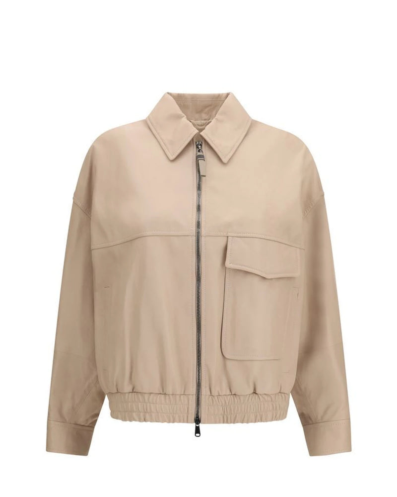 Brunello Cucinelli Trucker Jacket in beige, Leather