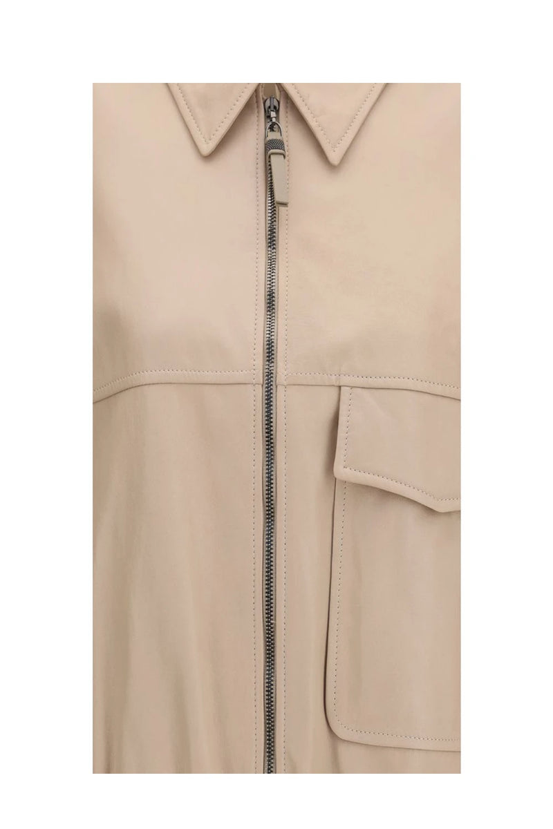 Brunello Cucinelli Trucker Jacket in beige, Leather — view 3