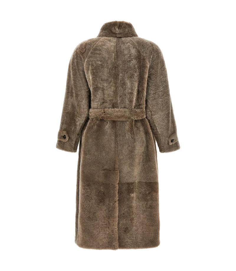 Brunello Cucinelli Wrap Coat in brown, Lamb Leather — view 2
