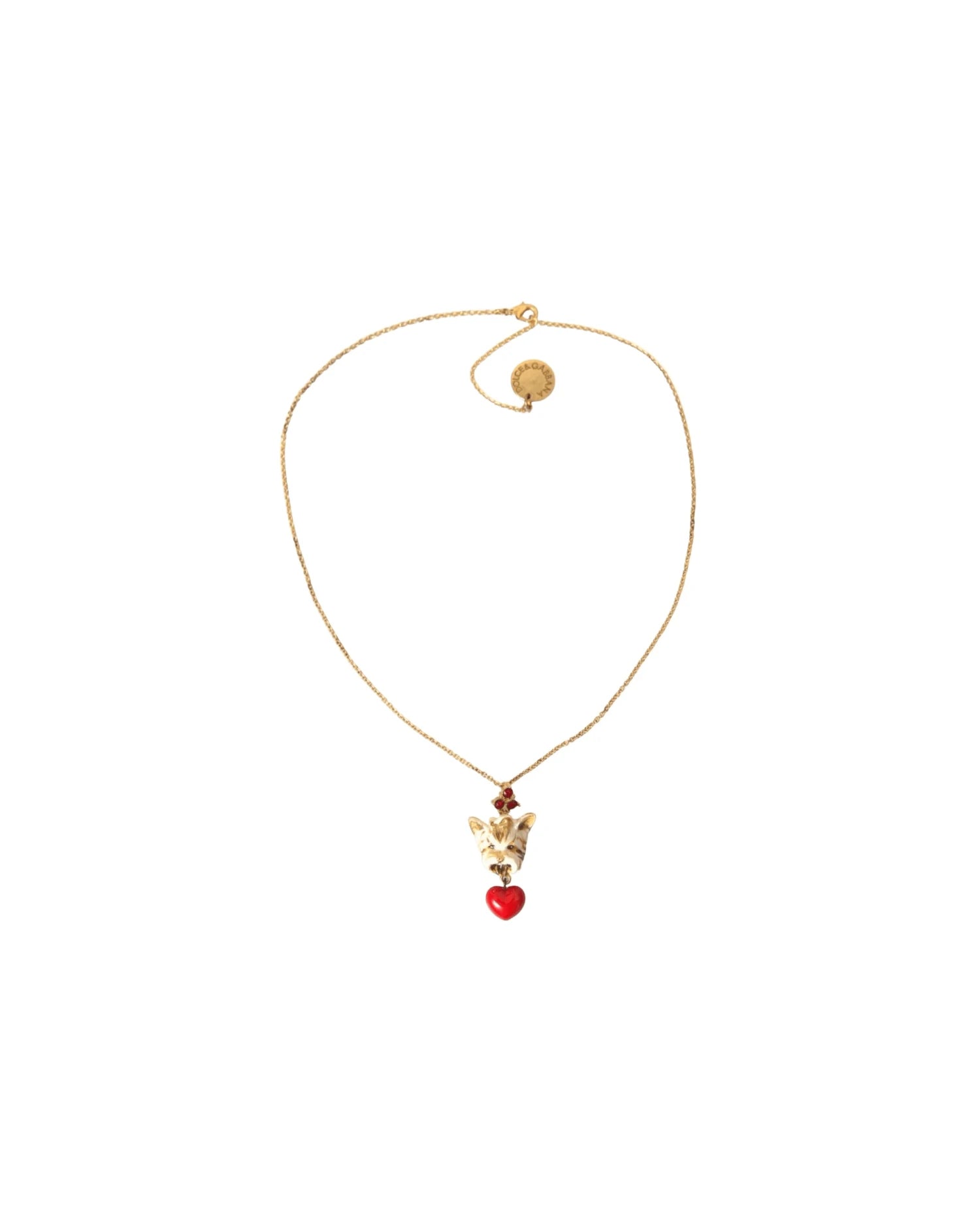 Dolce & Gabbana Gold Brass Chain Dog Heart Pendant Charm Necklace Necklaces