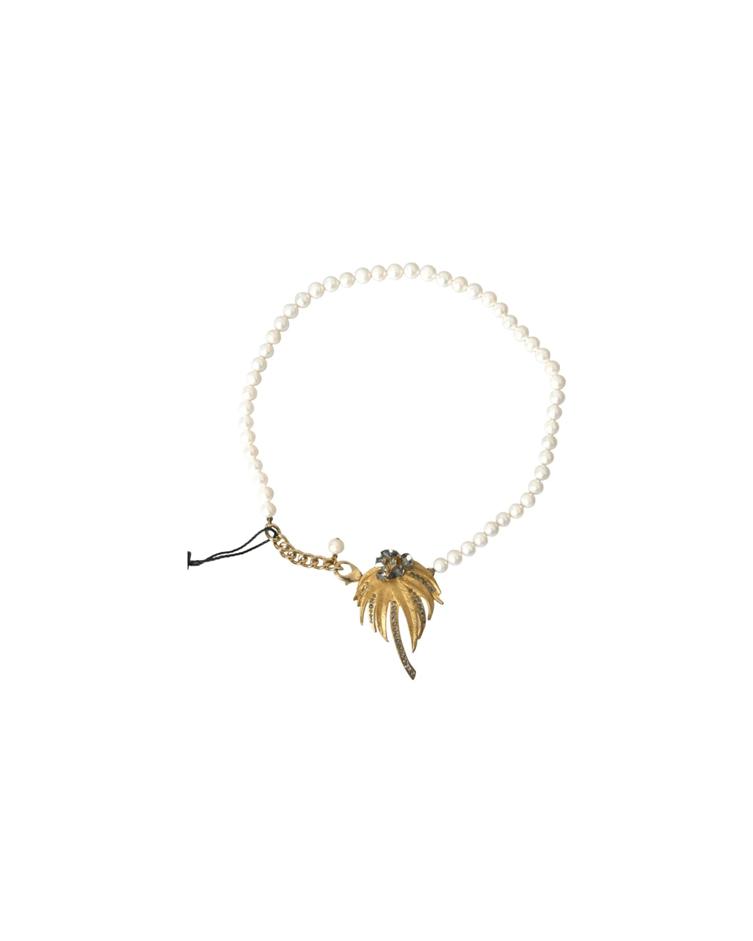 Dolce & Gabbana Gold Brass Crystal Pearl Tree Pendant Charm Necklace Necklaces