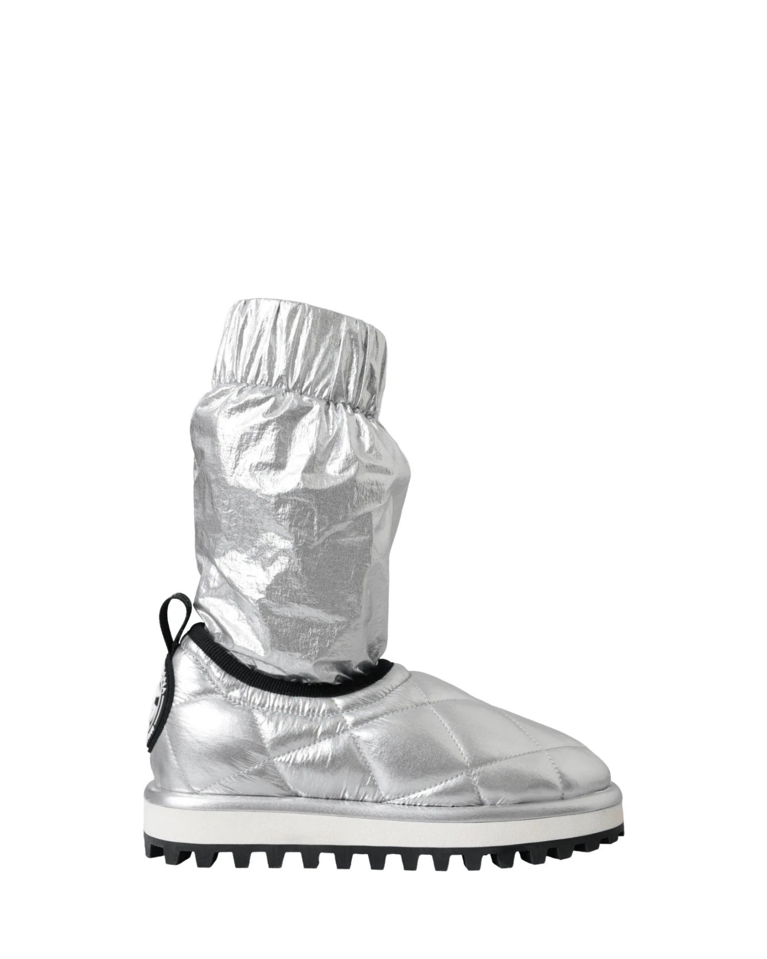 Dolce & Gabbana Silver Metallic Quilted Logo Patch Boot Shoes Boots