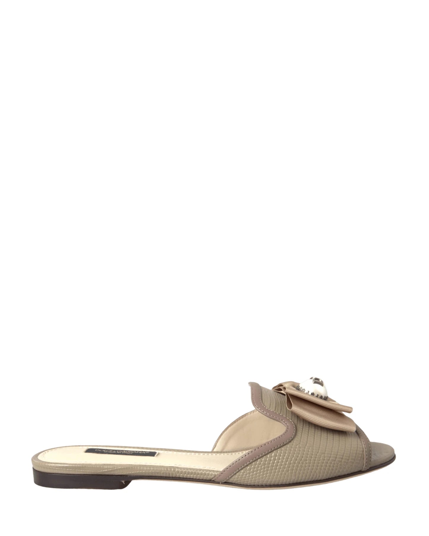 Dolce & Gabbana Beige Logo Pearl Flats Sandals Slides Shoes Flats