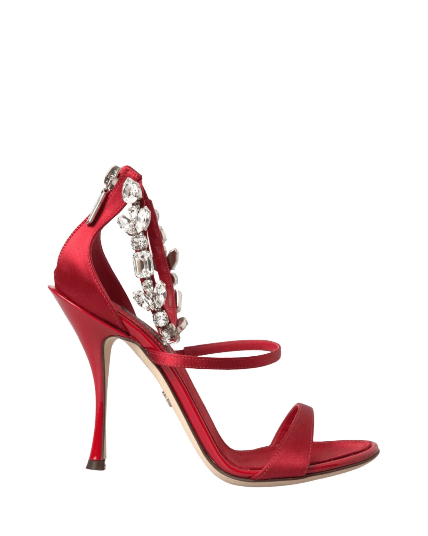 Dolce & Gabbana Red Keira Satin Crystals Sandals Heels Shoes Heels