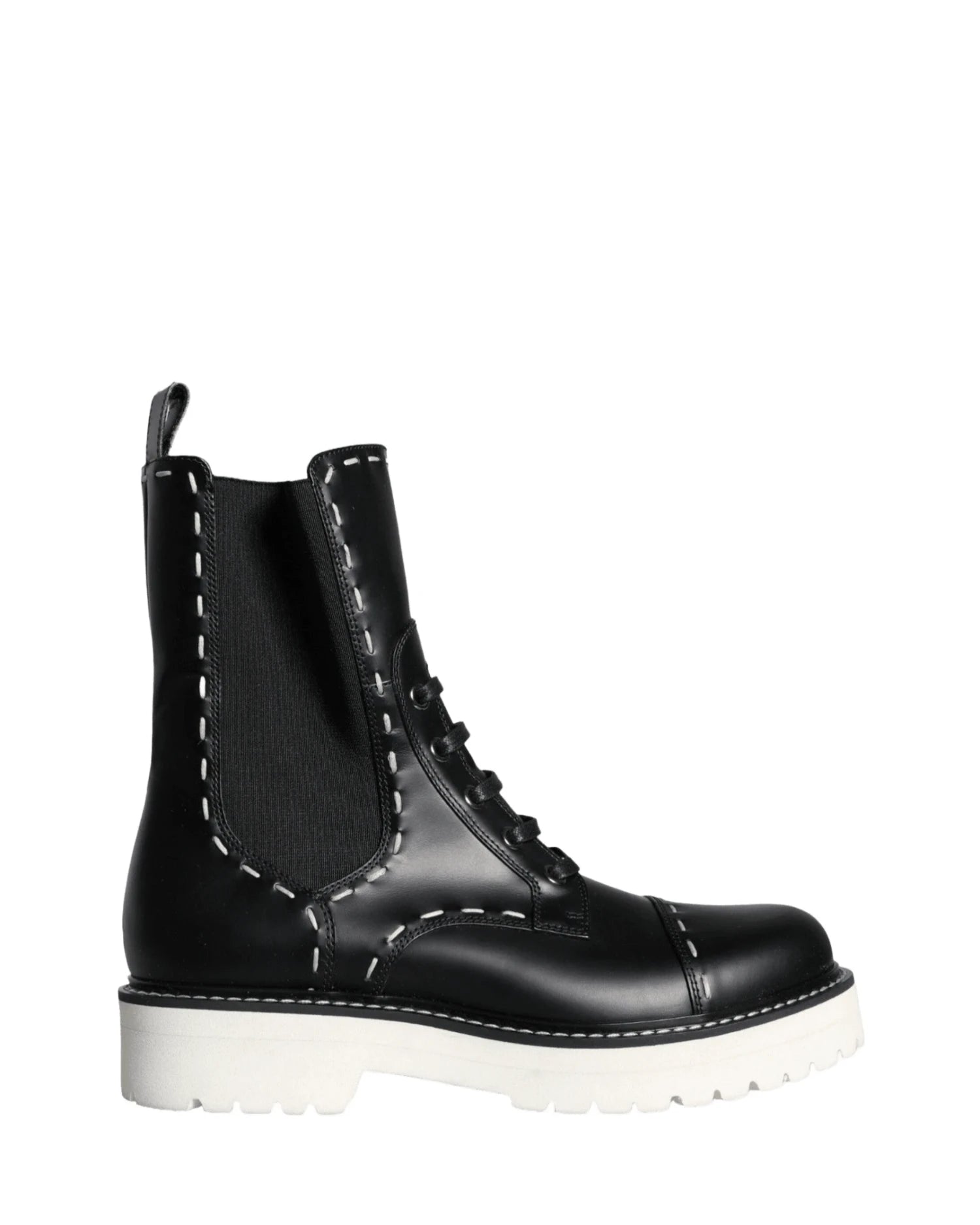 Dolce & Gabbana Black Leather Combat Mid Calf Boots Shoes Boots