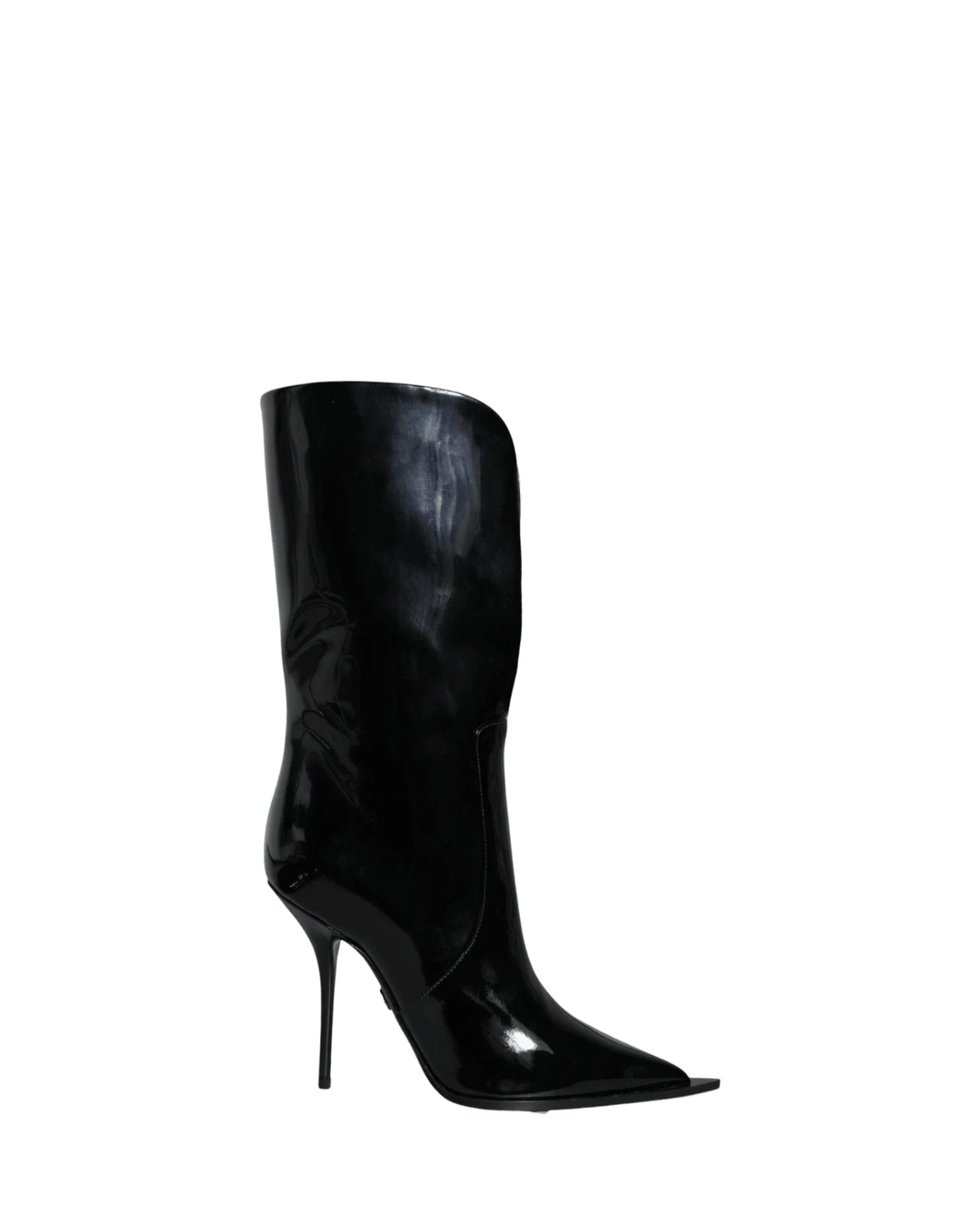 Dolce & Gabbana Black Patent Leather Mid Calf Boots Shoes Boots