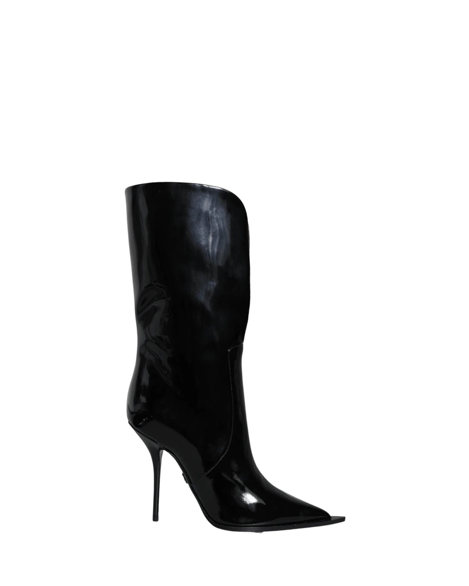 Dolce & Gabbana Black Patent Leather Mid Calf Boots Shoes Boots