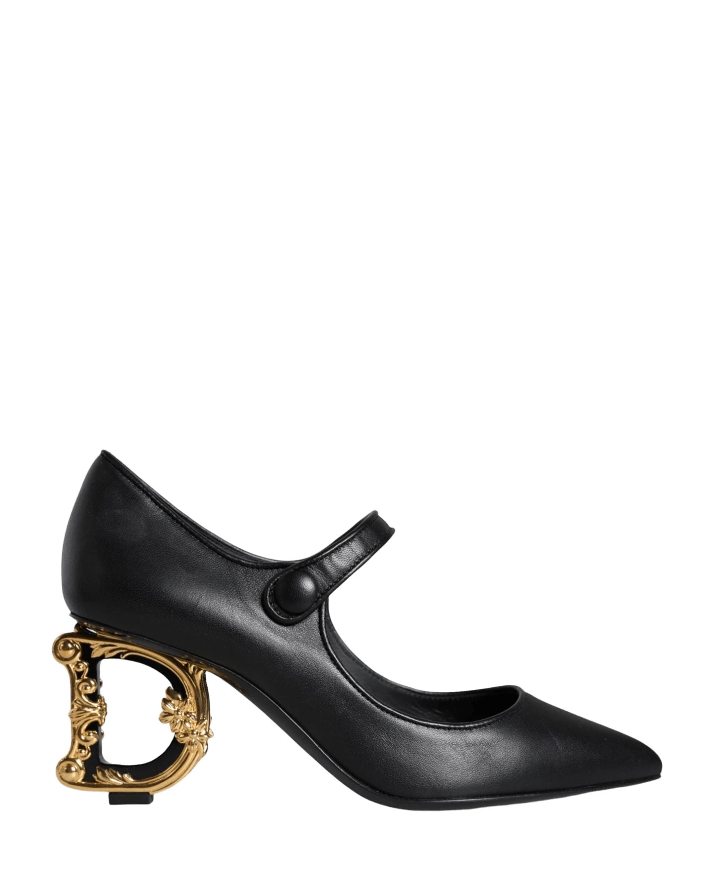 Dolce & Gabbana Black Leather Logo Heels Heels