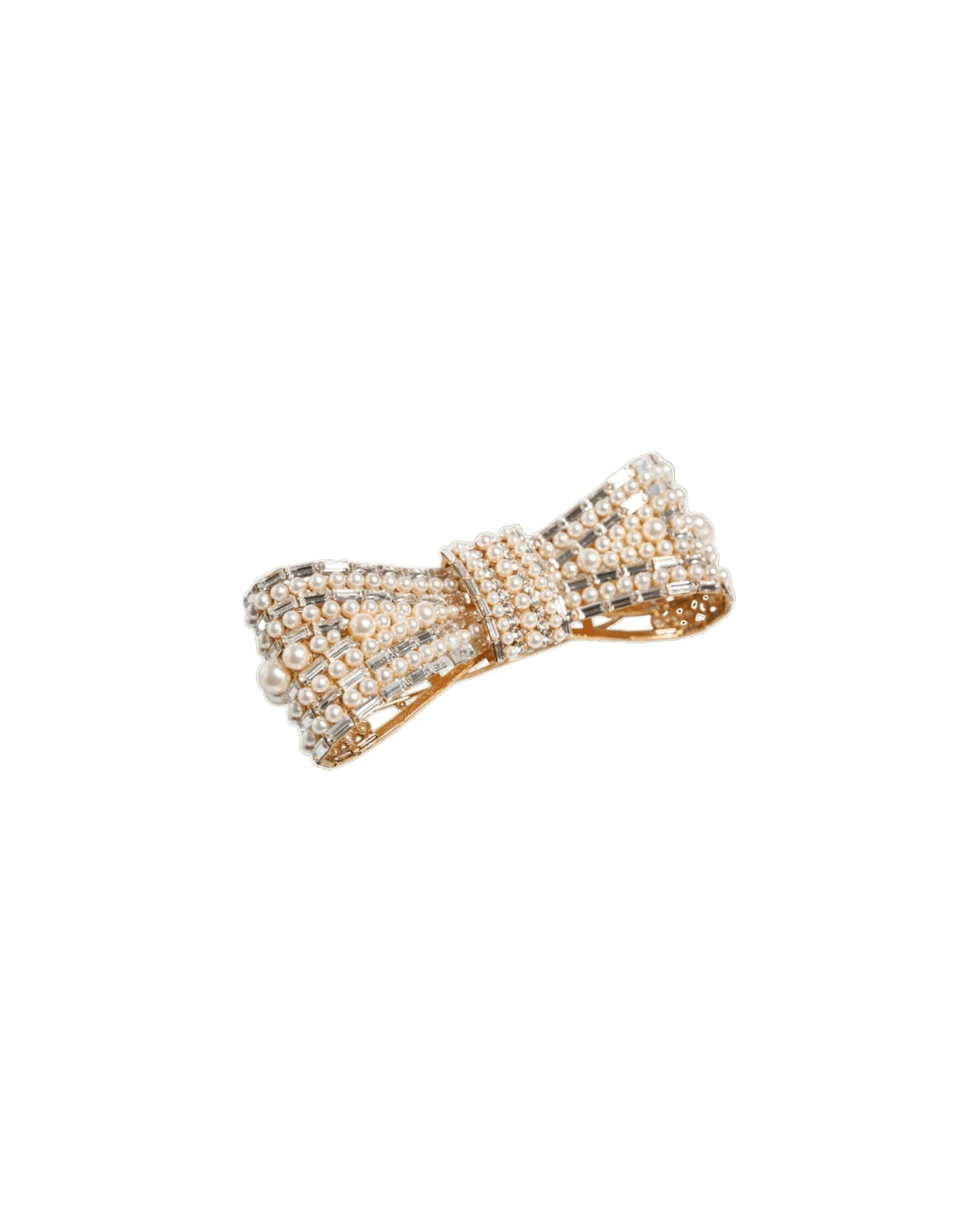 Dolce & Gabbana Gold Tone Brass Bow Crystal Fauxpearl Embellished Brooch