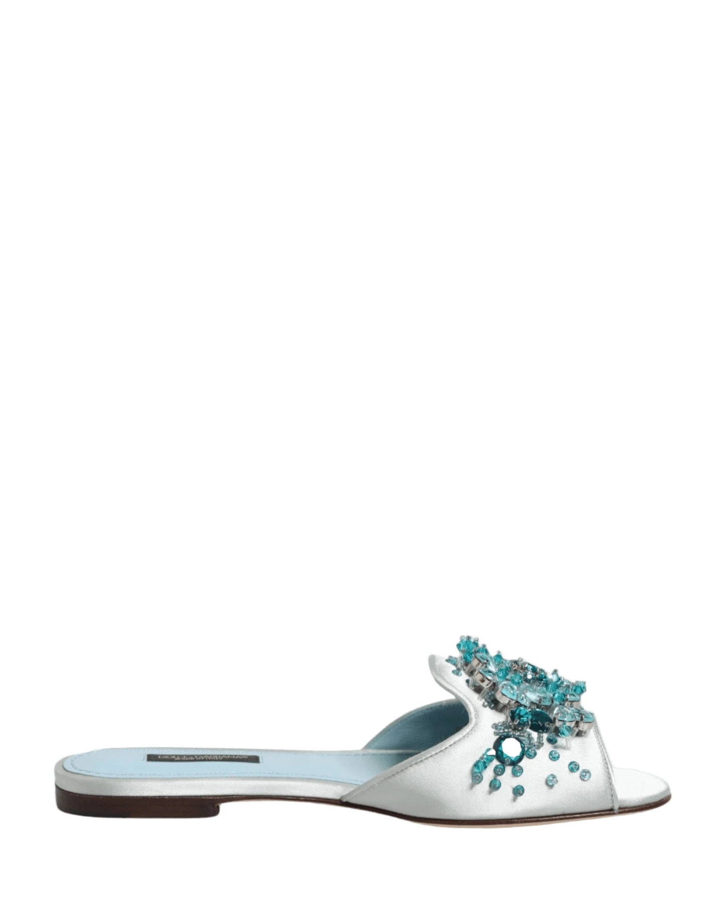 Dolce & Gabbana Blue Leather Bead Embellish Slide Shoes Sandals