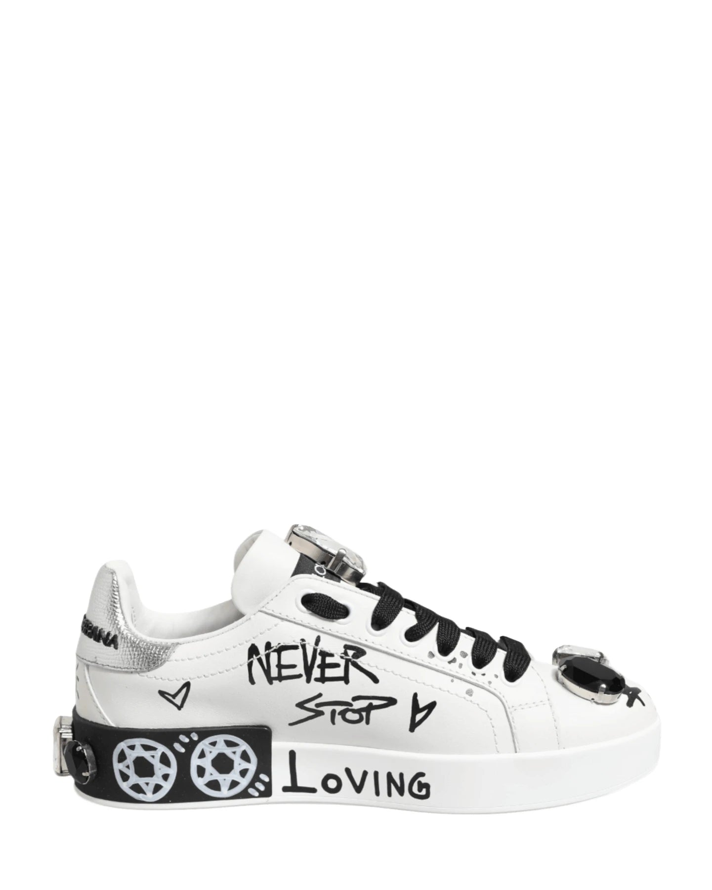 Dolce & Gabbana White Portofino Crystal Sneakers Shoes Sneakers
