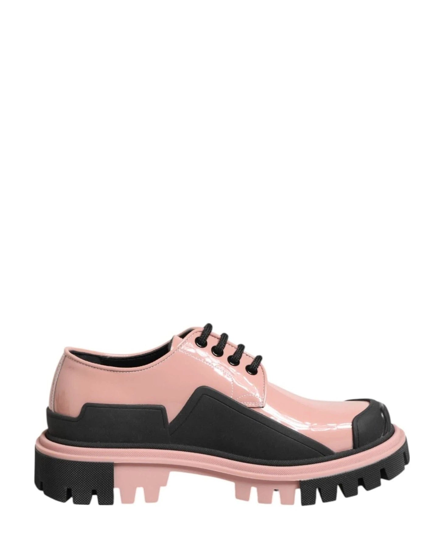 Dolce & Gabbana Black Leather Light Powder Pink Lace Up Shoes Sneakers