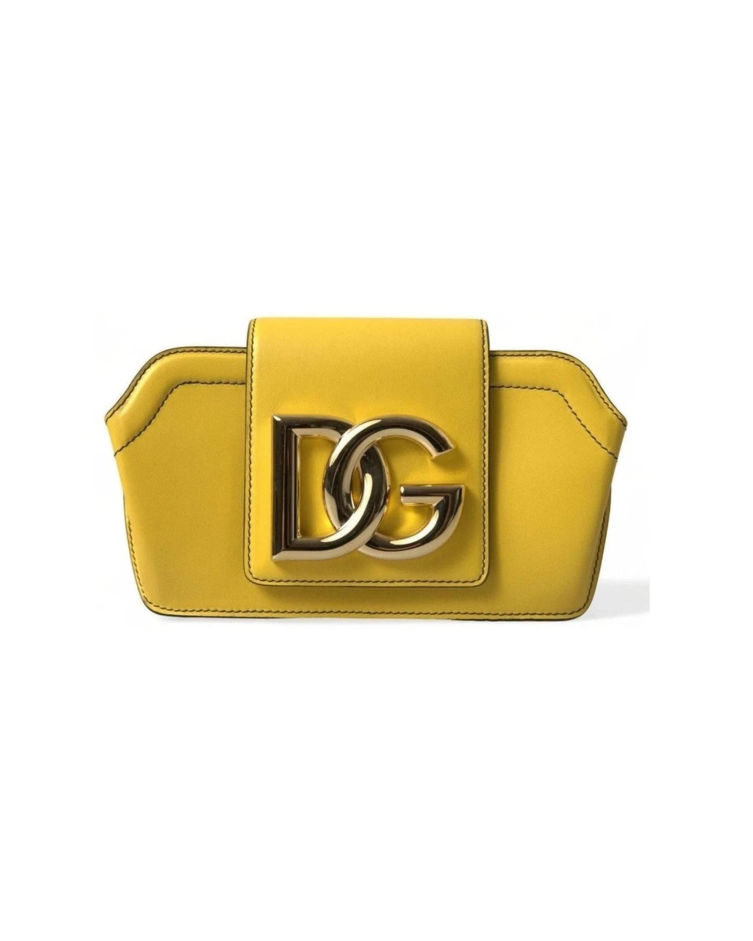 Dolce & Gabbana Yellow Leather Smooth Dg Logo Clutch Crossbody Case Bag