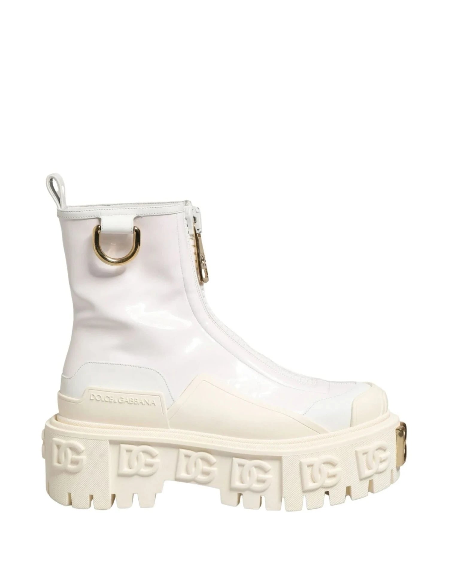 Dolce & Gabbana White Leather Rubber Logo Ankle Boots 