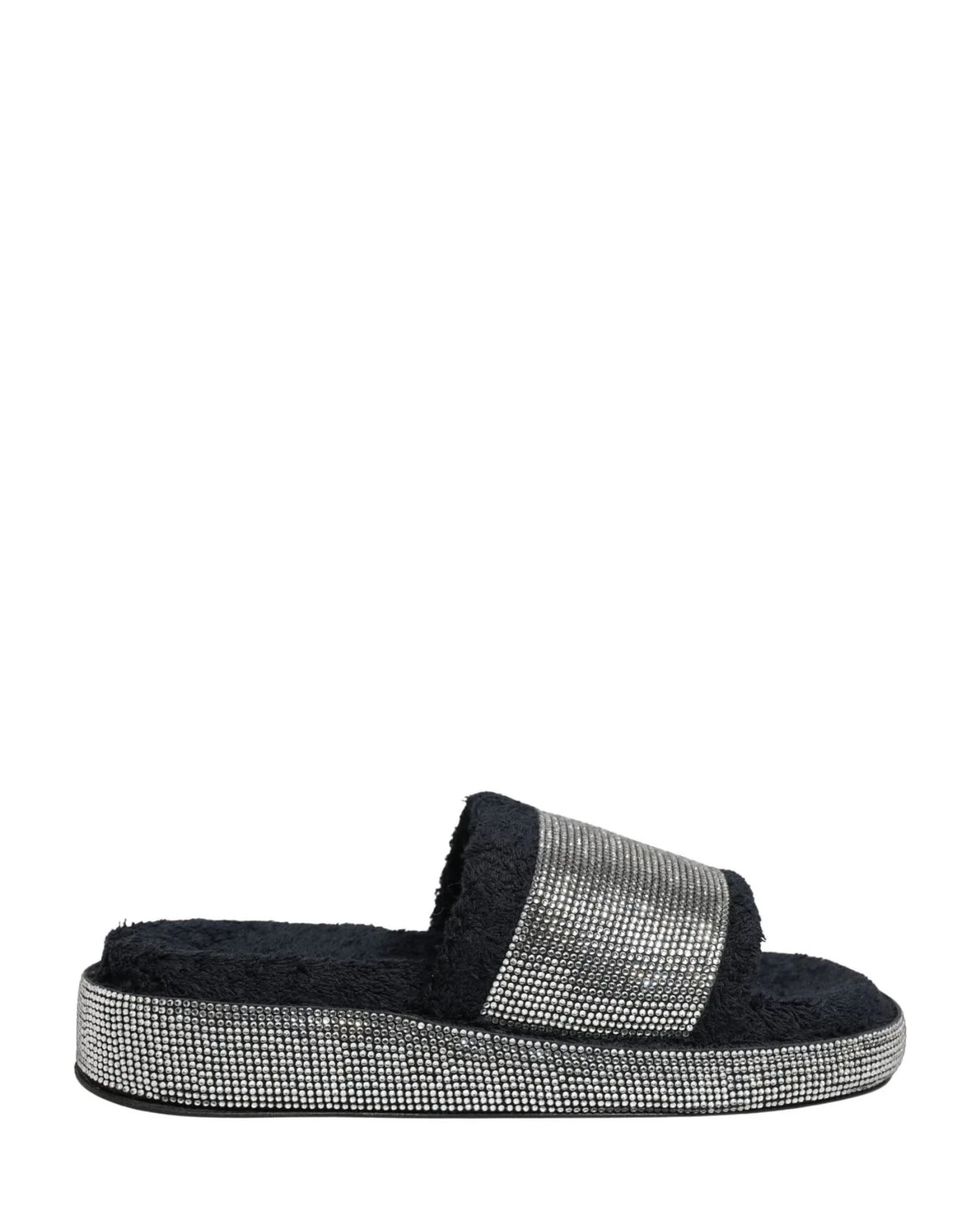 Dolce & Gabbana Black Crystal Embellished Platform Slides Shoes 