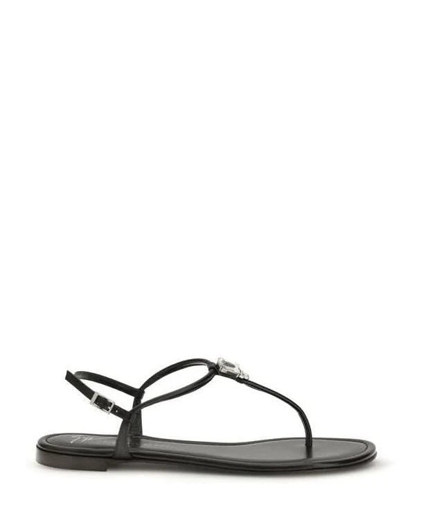 Giuseppe Zanotti Black Calf Leather Bos Taurus Flat Sandals Sandals