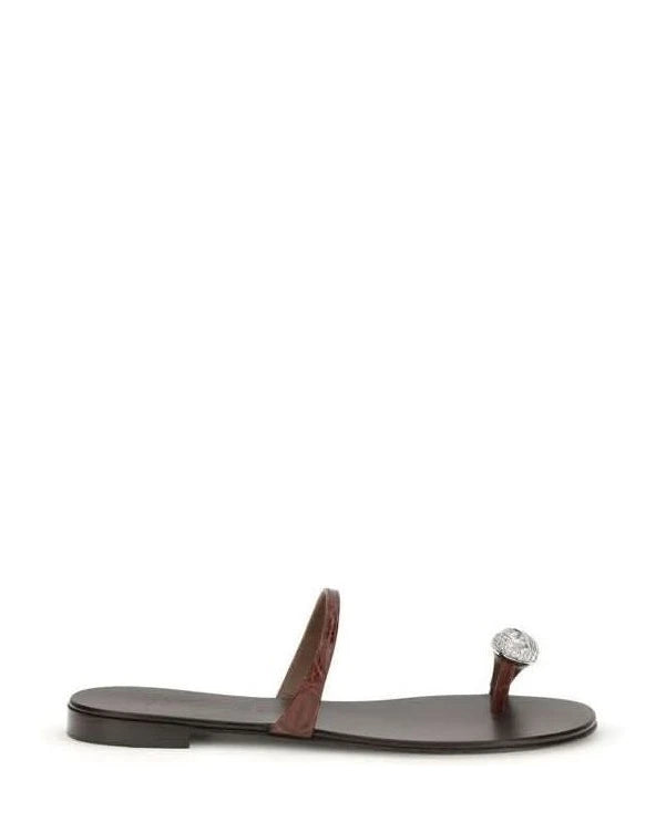 Giuseppe Zanotti Brown Calf Leather Bos Taurus Flat Sandals Flats