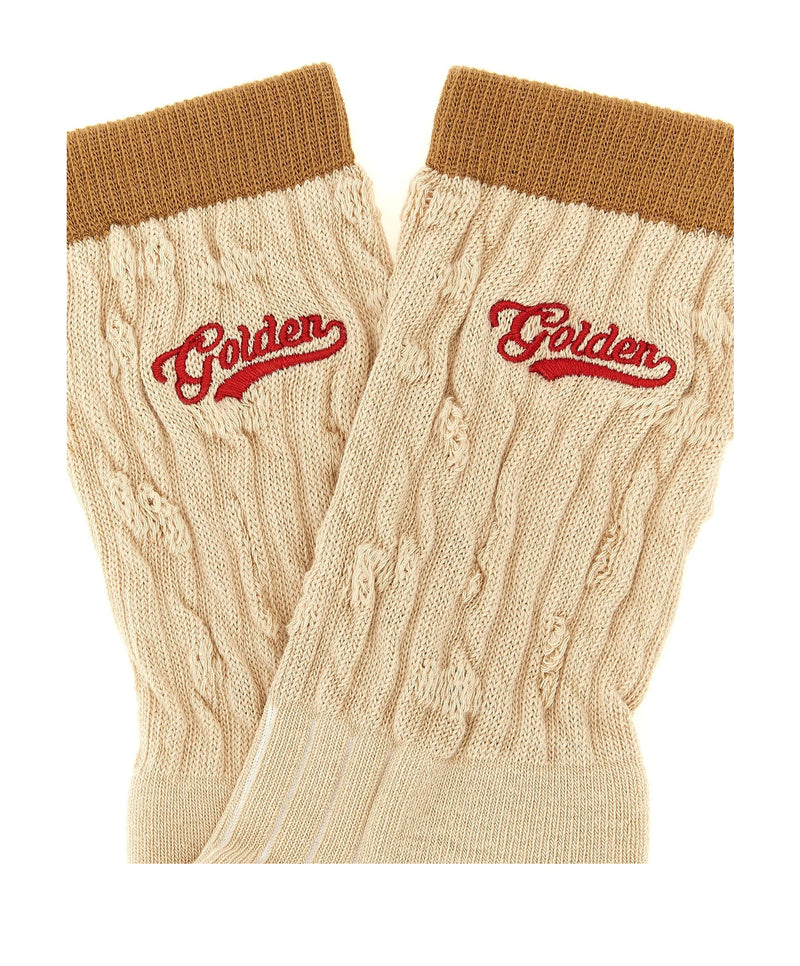 Golden Goose Crew Sock in beige, Cotton — view 3