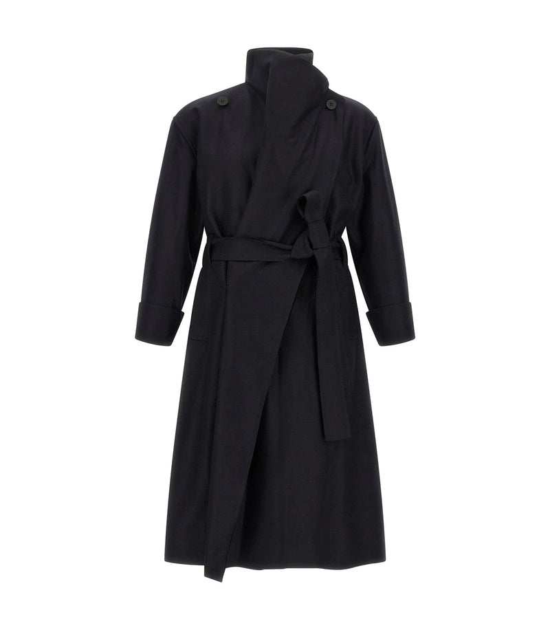 Issey Miyake Wrap Coat in black, Wool